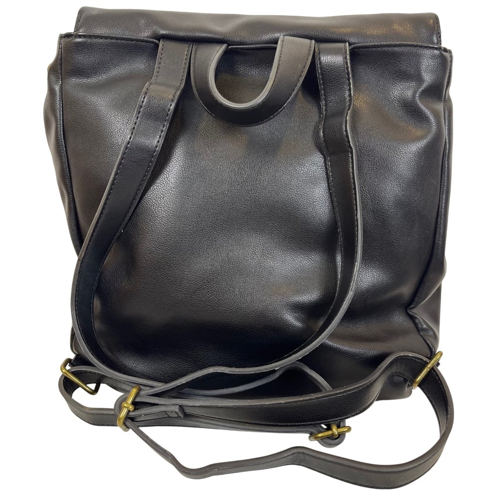 NWOT: Frye and Co Black Faux Leather Backpack Gold Hardware Snap Closure Bag - Picture 7 of 11